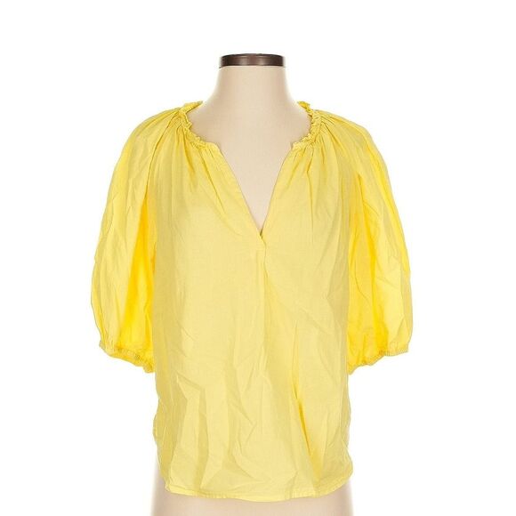 XiRENA 100% Cotton Yellow Jules Puff Sleeve Boxy V-Neck Tuckernuck Blouse Small - Picture 3 of 8